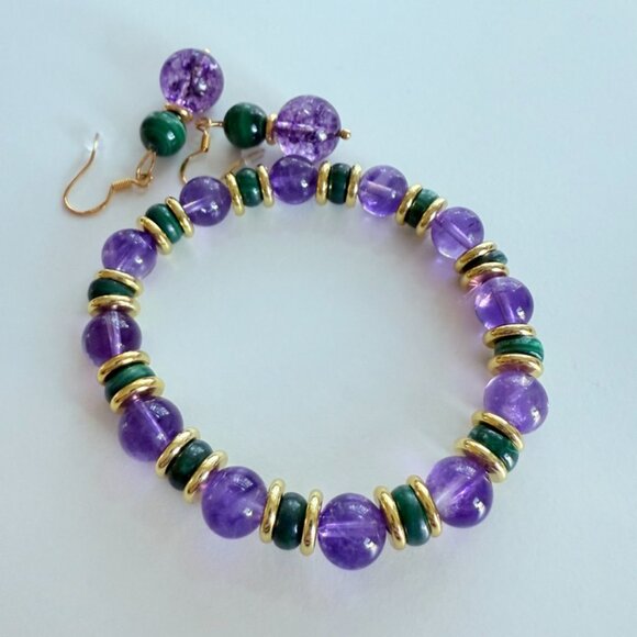 Amethyst & Malachite Jewelry Set – Bracelet + Earring - Picture 3 of 12